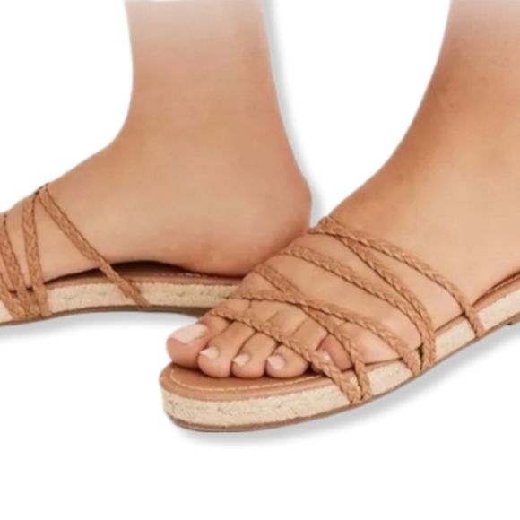 Madewell Kathryn Espadrille in Tan Strappy Flat Leather Slide on Sandals 6  5007 - Picture 1 of 9